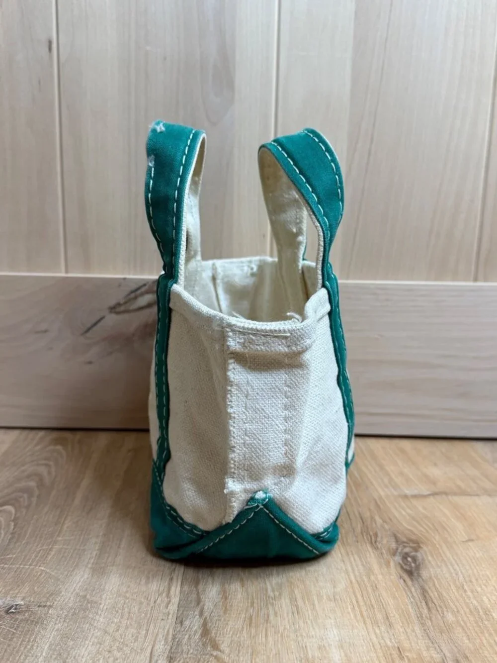 Vintage 70s 80s LL Bean Green Micro Mini Boat & Tote Canvas Bag Sawtooth Tag - Picture 9 of 12